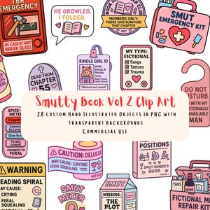 28 Smutty Book Lover Clip Art - Vol 2 | Spicy Romance PNG Bundle | Kindle Girl Aesthetic | Funny Bookish PNGs for Sublimation & Crafting