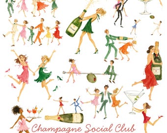 Champagne Party Watercolor Clipart Bundle | 14 Party People PNG| Girls Night, Celebration & Cocktail Clip Art | Commercial Use