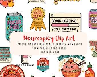 20 archivos PNG de neuropicante / TDAH, disfunción ejecutiva, pegatinas de carga cerebral, uso comercial