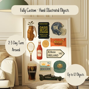 Hand Illustrated Favourite Things Watercolour Print | Custom Digital Artwork | Gift for Birthdays, Anniversary, Valentines, Digital Download