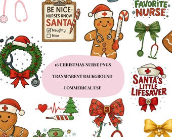 Christmas Nurse PNG Bundle • 16 Watercolor Nurse Clipart • Cute Holiday Medical Graphics • Transparent PNGs • Nurse Christmas Set