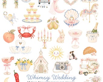 Hochzeits Clip Art PNG Bundle - 28 handgezeichnete Aquarell PNGs mit transparenten Hintergründen - romantische Hochzeit Clipart