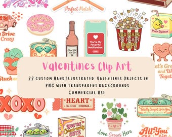 Valentines Clip Art – 22 Cute & Punny Love-Themed PNGs, Romantic Digital Stickers, Commercial Use Valentine Graphics, Digital Download