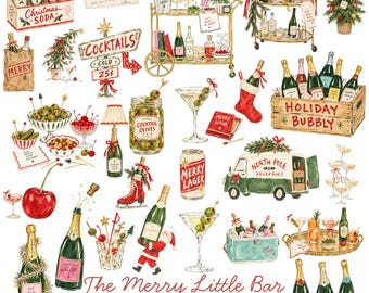 Christmas Cocktail Watercolor Clipart Bundle | 26 Festive Drink PNG Illustrations | Champagne, Holiday Party & Bar Clip Art | Commercial Use