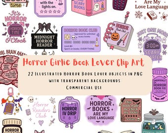 22 Horror Book Lover Clipart PNG Bundle | Spooky Reader Graphics | Horror Book Club Stickers |  | Commercial Use PNG | Digital Download