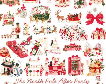 Santa’s Workshop After Hours Clipart | 38 Whimsical Christmas Watercolour PNGs | Santa, Elves, Reindeer, Martini Party Illustrations