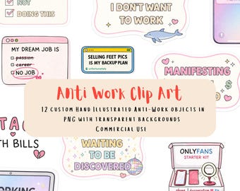 Anti Work Clip Art | 12 PNG Lazy Girl Stickers | Transparent Background | Digital Burnout Humor Graphics | Commercial Use