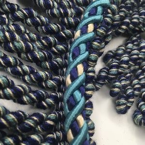 Re-claimed vintage dark blue navy and white Trim Fringe wool cotton Tassels for upholstery, cushions, craft, lampshade PRICE per metre