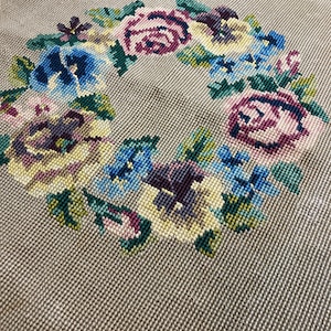 Re-claimed Lovely Vintage needle point embroidery hand made chair upholstery set with colourful floral pattern