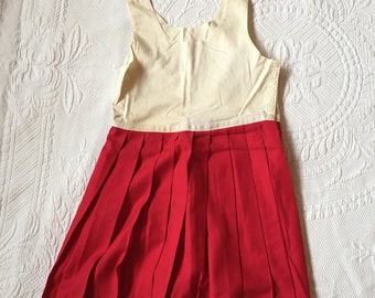 Vintage 1950s Girls' Red/White Dress No Brand, Pleated Skirt Size 10