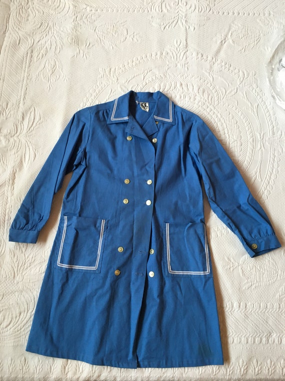 Vintage 1960s Kids Blue Cotton Smock/Shirtdress