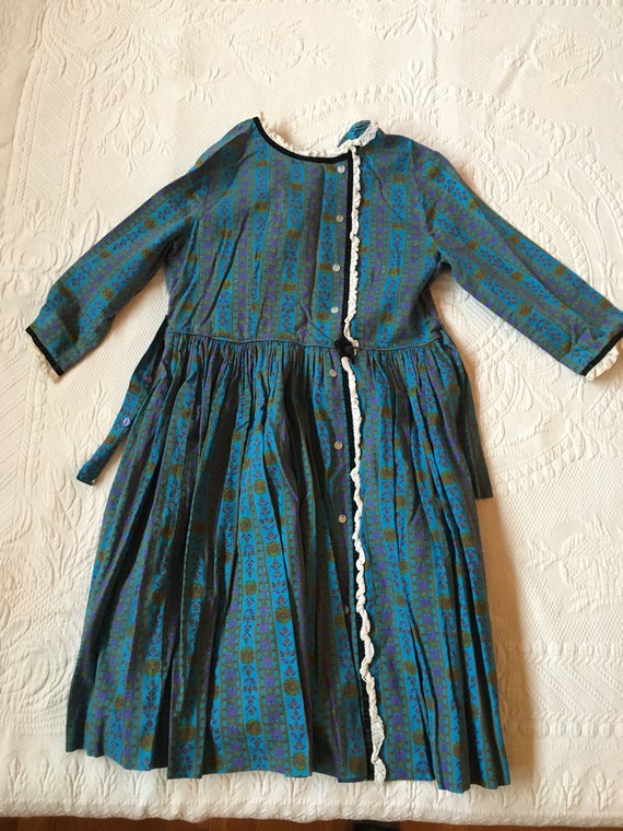 Vintage 1960s Kids Green and Blue Cotton Patterne… - image 1