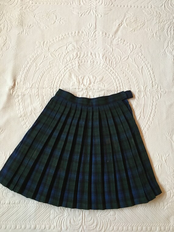 Vintage 1960s Kids Dark Green Plaid Wool Skirt - image 3