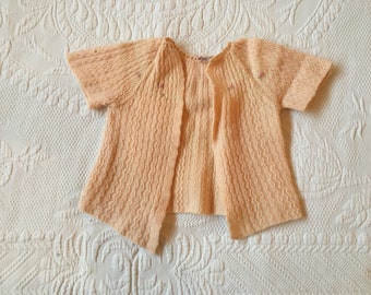 Vintage 1950s Embroidered Fine Wool Coral Hand-Knitted Sweater Infant - no buttons or closure