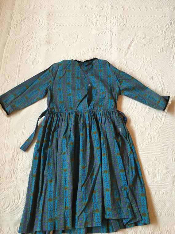 Vintage 1960s Kids Green and Blue Cotton Patterne… - image 4