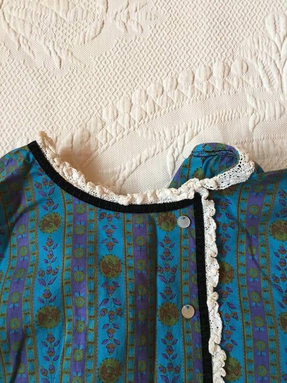 Vintage 1960s Kids Green and Blue Cotton Patterne… - image 2