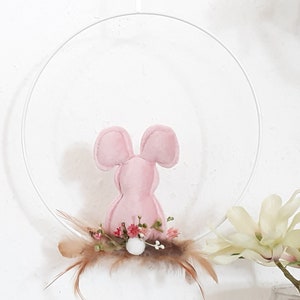 Easter decoration door wreath velvet bunny lagurus spring wreath decoration Easter window decoration hanging Easter wreath spring decoration metal ring window decoration gift