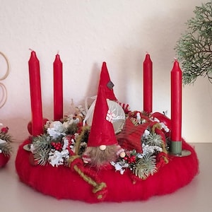 Modern Advent wreath-red-gnome-Christmas decoration-Advent arrangement-Advent decoration-Christmas wreath-table wreath-table decoration-wreath-durable-Advent decoration