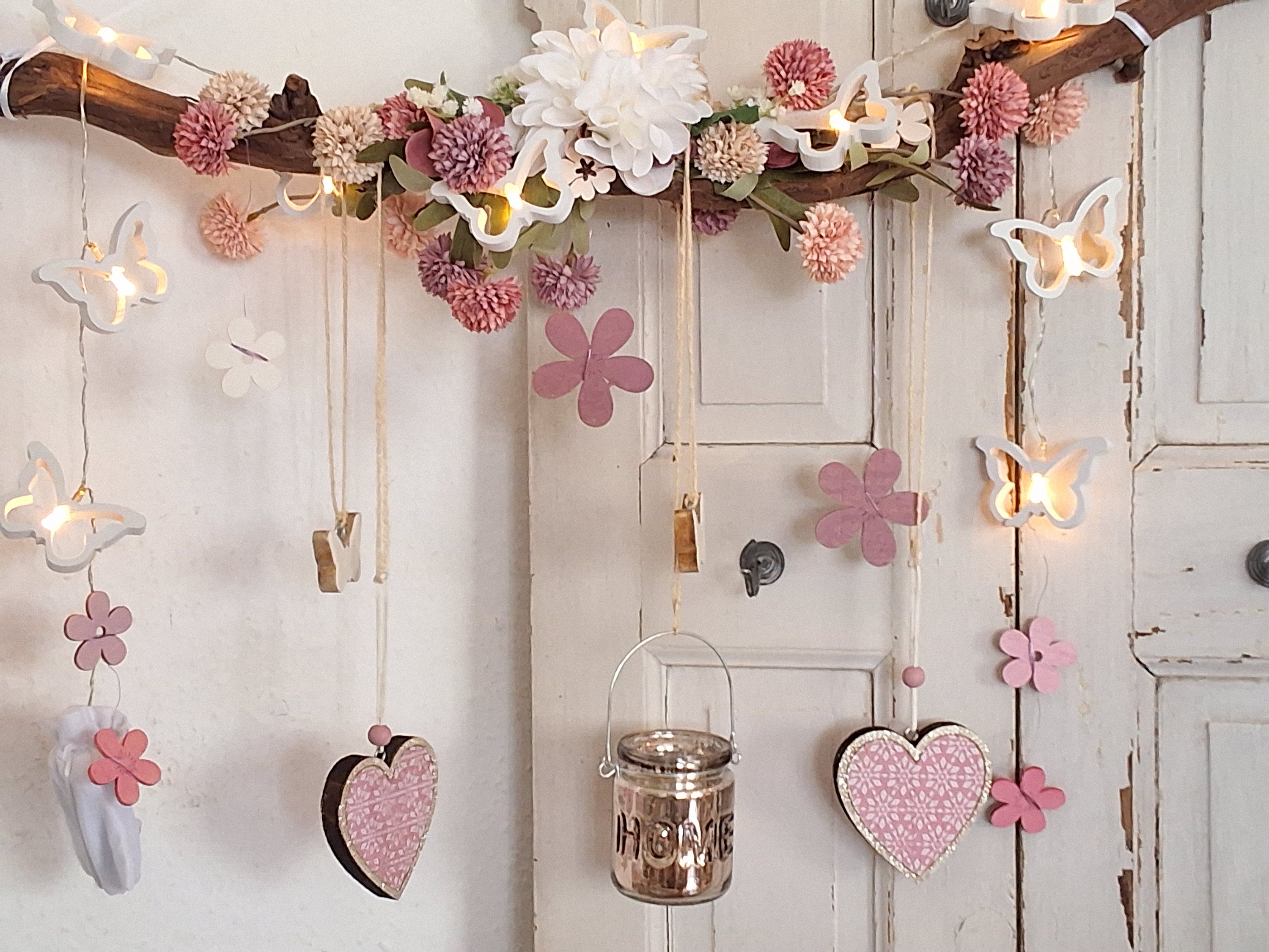 Fensterdeko Frühling-Sommer-Herbst-Shabby-Deko Fenster-Windlicht Glas-Fensterhänger-Wanddeko-Frühlingsdeko-Lichterkette-Fensterdeko hängend