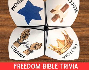 Bible Freedom Cootie Catcher Craft, 4th of July Sunday School Activity, Homeschool Bible Trivia Game, Independence Day Christian Printable