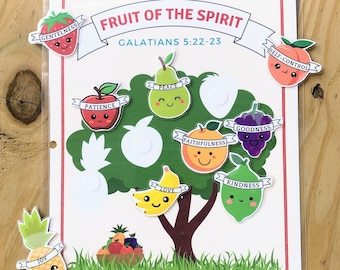 Fruto del Espíritu Imprimible, Juegos Bíblicos de Gálatas para niños, Actividad de la Escuela Dominical, Juego de Clasificación de Frutas, Actividad Preescolar Cristiana