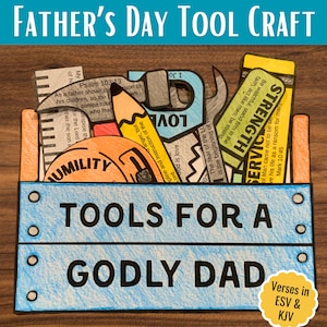 Boîte à outils fête des pères pour papa, activité de coloriage imprimable de la Bible de l'école du dimanche, cadeau bricolage pour enfants pour papa, carte souvenir d'anniversaire fait maison