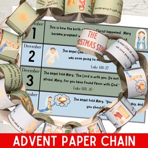 Weihnachts-Countdown-Papierkette, Basteln für Kinder, The Christmas Story-Karten, Adventskalender, Printable Advent Devotionalie, religiös