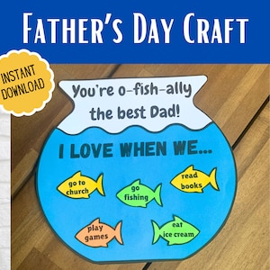 Manualidad imprimible para el Día del Padre, manualidad de pez para el Día del Padre en edad preescolar, manualidad del mejor papá, tarjeta para el Día del Padre con pesca, regalo DIY para papá, cumpleaños