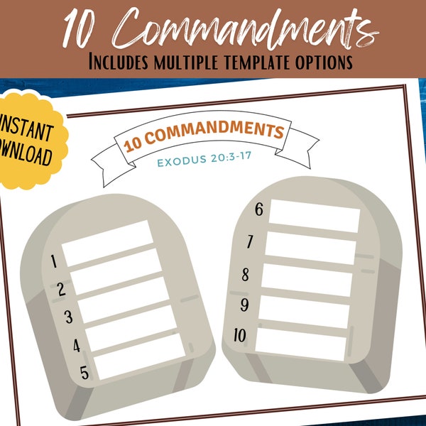 10 Commandments Printable Matching Activity, Sunday School Bible Lesson for Kids, Printable Bible Activity Puzzle Game, Christian Preschool