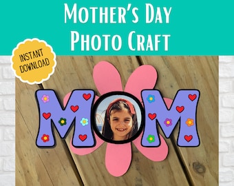 Mother's Day Preschool Craft, Mothers Day Craft for Toddlers, Mothers Day Craft from Kids, Printable Photo Keepsake, Spring Flower Art
