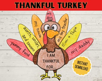 Thankful Turkey Craft for Kids, Thanksgiving Activity, Fall Gratitude Craft, Thankfulness, Give Thanks Coloring Craft, Fall Classroom Craft