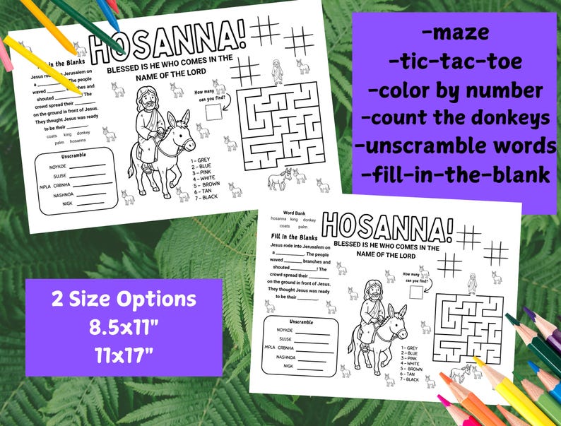 Palm Sunday Activity Placemat for Kids, Christian Holy Week Printable ...