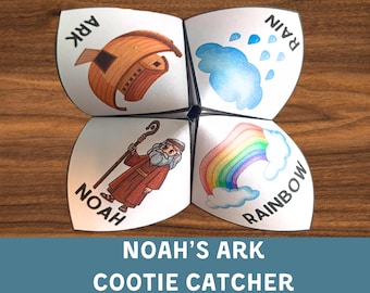 Noah's Ark Bible Story Activity, Cootie Catcher Sunday School Craft, Printable Church Craft, Noah Finger Puzzle Game, Bible Trivia
