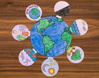 Tage der Schöpfung Bibel Handwerk, Sonntagsschulstunde für Kinder, Genesis 1 Geschichte der Schöpfung, druckbares Handwerk für Kinder, christliche Hausschule