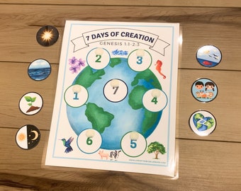 7 Days of Creation Printable Activity, Genesis Bible Busy Book Page, Bible Matching Game for Kids, Homeschool Bible Lesson Learning Tool
