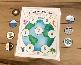 Juego de correspondencias de los días de la creación, manualidad de la creación de Génesis 1, actividad de la escuela dominical para niños, estudio bíblico para niños imprimible, 7 días de la creación