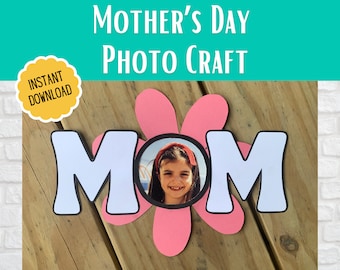 Mother's Day Photo Flower Craft, Mother's Day Craft for Toddlers, Mother's Day Craft from Kids, Printable Photo Keepsake, Spring Flower Art