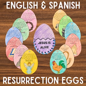 Resurrection Eggs Craft, Sunday School Easter Story Craft, Printable Bible Coloring Activity, Religious Easter Advent Lesson, Spanish Craft