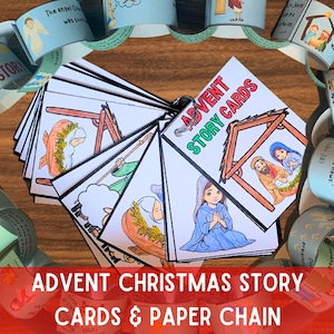 Advent Story Cards Papierkette Countdown Craft BUNDLE, Die Weihnachtsgeschichtenkarten, Krippenkalender, druckbare religiöse Adventsdevotionalien