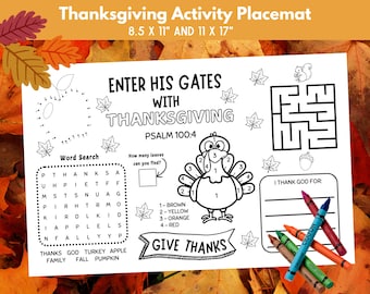 Thanksgiving Activity Placemat, Fall Table Coloring Page for Kids, November Classroom Activity Sheet, Give Thanks Games, Dinner Tablemat
