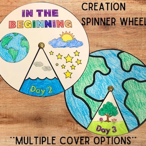 Tage der Schöpfung Handwerk, Genesis 1 Spinner Rad, Bibel Memory-Spiel für Kinder, Sonntagsschulstunde, Kinderbibel Malrad Seiten