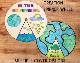 Days of Creation Craft, Genesis 1 Spinner Wheel, Bible Memory Game for Kids, Sunday School Lesson, Kids Bible Coloring Wheel Pages