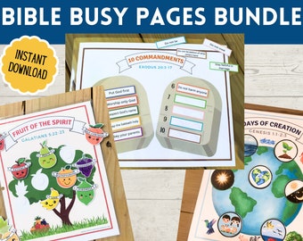 Bible Lesson Activities Bundle, Days of Creation, Fruit of the Spirit, Ten Commandments, Printable Christian Preschool Games, Homeschool
