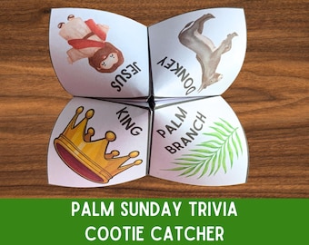 Palm Sunday Easter Cootie Catcher, Bible Trivia Game for Kids, Sunday School Holy Week Fortune Teller Activity, Interactive Printable Craft
