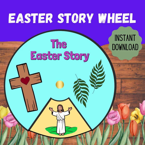 Easter Story Craft Coloring Wheel | Sunday School Bible Craft for Kids | Church Easter Spinner Wheel Activity | Sunday School Lesson Craft