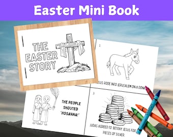 Easter Story Mini Book, Sunday School Bible Coloring Craft, Palm Sunday, Easter Sunday Printable, Holy Week Activity, Religious Easter Craft