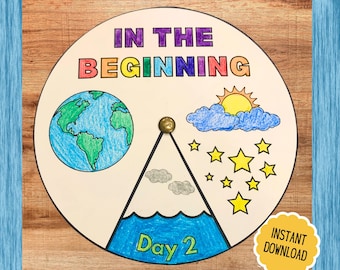Days of Creation Coloring Wheel, Kids Bible Lesson, Memory Game, Bible Activity, Sunday School Craft, Kids Bible Coloring Spinner Wheel Page