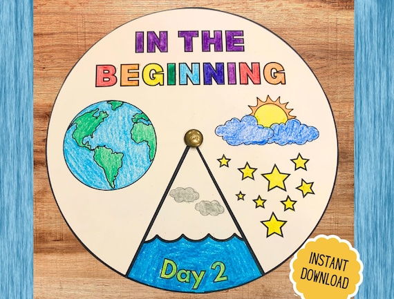 Days of Creation Coloring Wheel, Kids Bible Lesson, Memory Game, Bible Activity, Sunday School Craft, Kids Bible Coloring Spinner Wheel Page