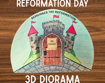 Reformation Day Craft Printable, Protestant Reformation 3D Diorama, Martin Luther 95 Theses Craft, Christian History Activity