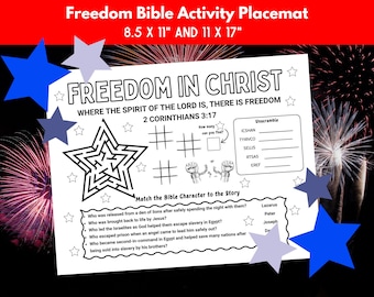 Fourth of July Sunday School Activity Sheet, Freedom in Christ Bible Placemat, Printable Christian Freedom Lesson Craft, Kids Ministry